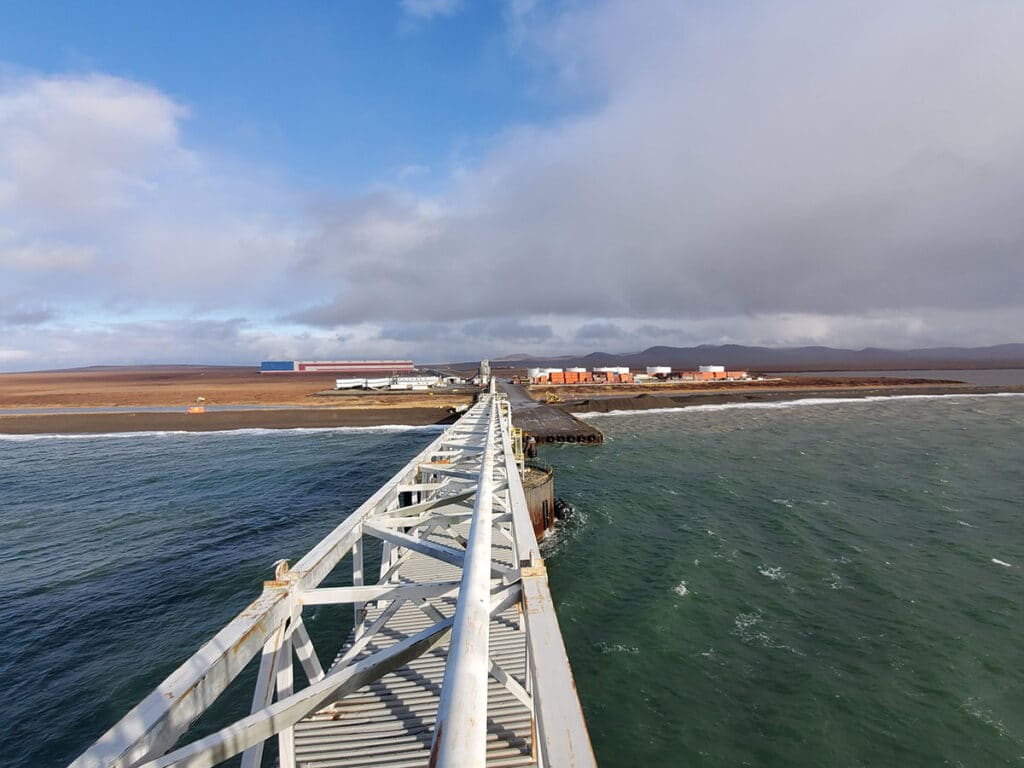 metal structure over water